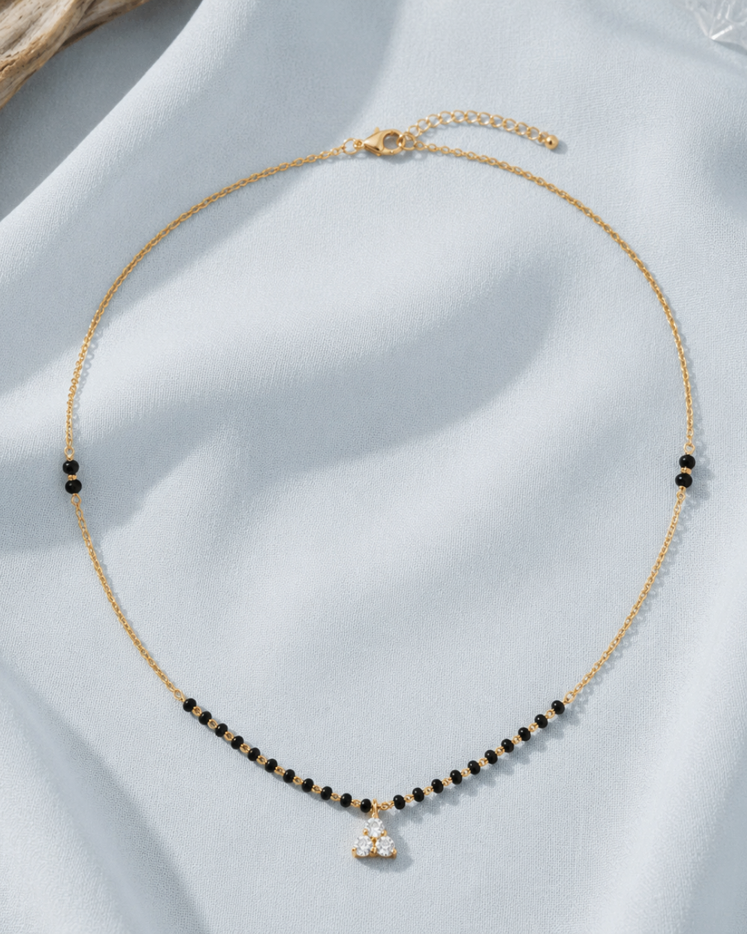 Diamond inspired trio mangalsutra with black bead chain