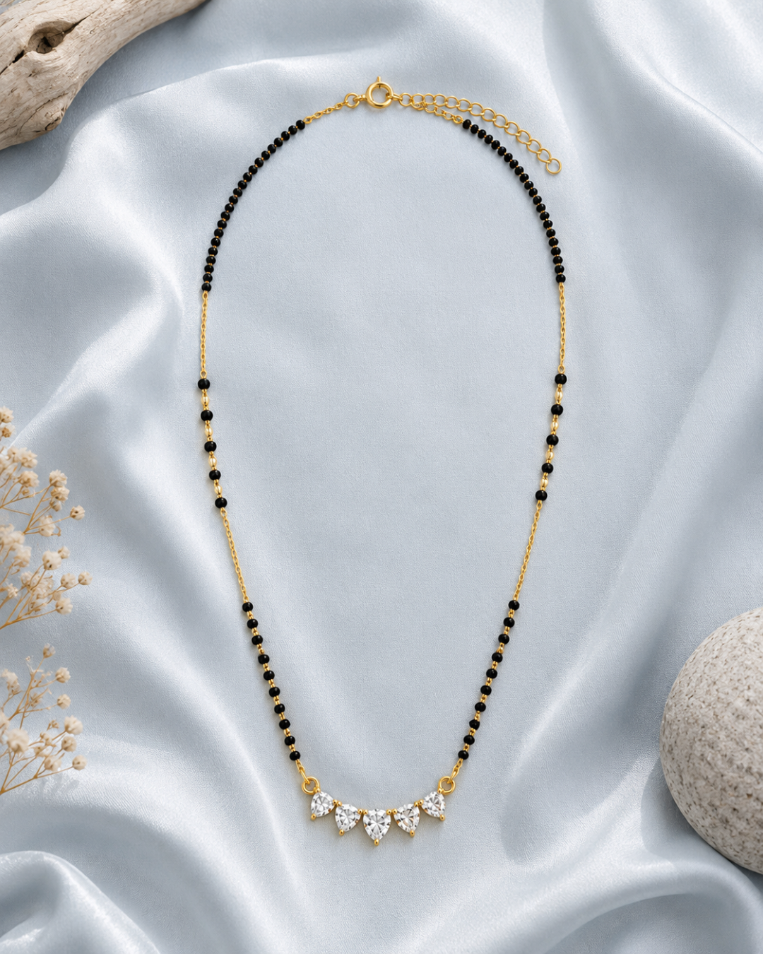 Crystal Bloom Mangalsutra with Heart-Shaped Crystals