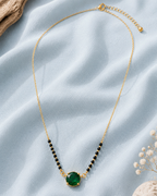 Emerald Green Solitaire Mangalsutra with Black Beads