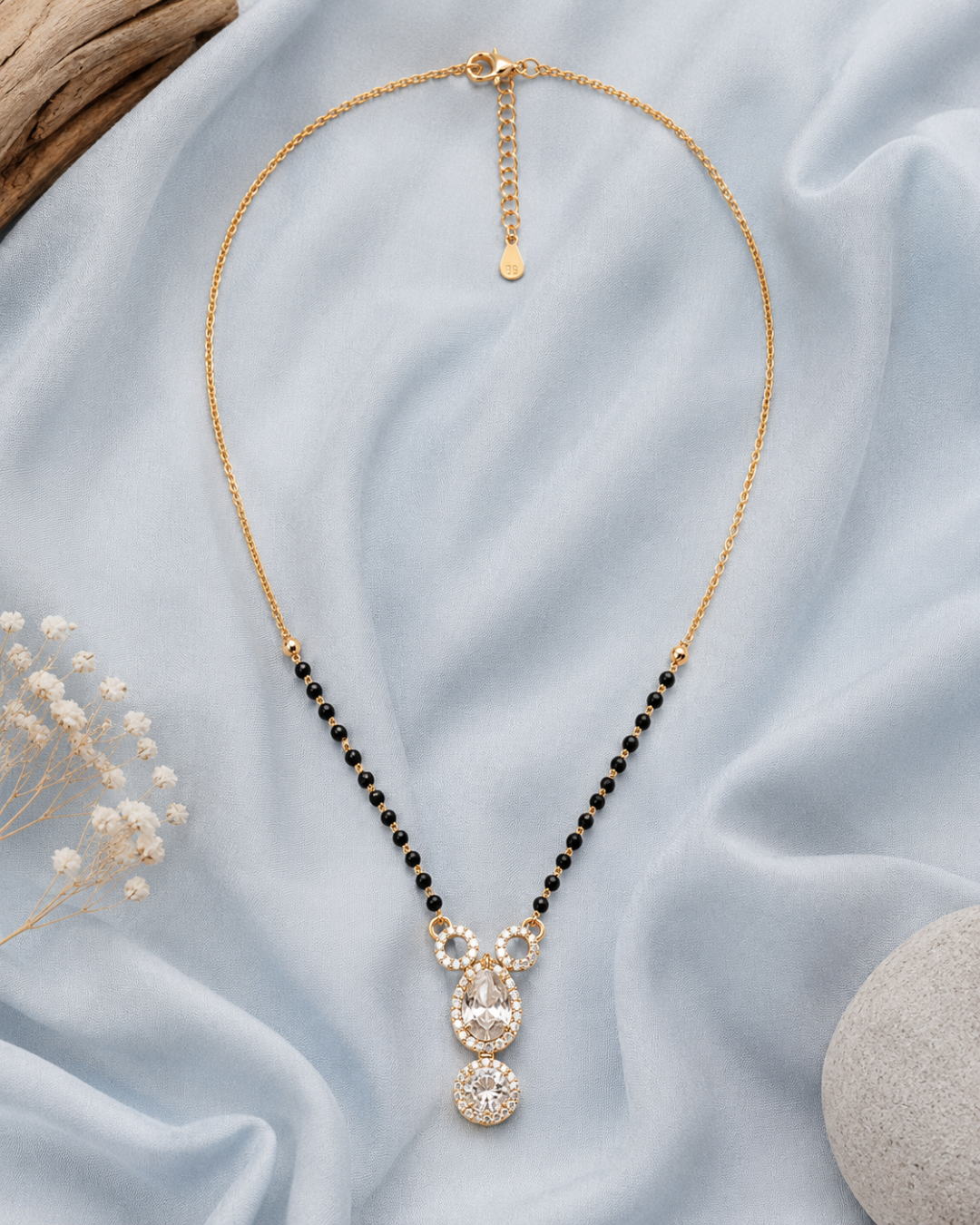 Rose Gold Mangalsutra with Dual Crystal Drop Pendant