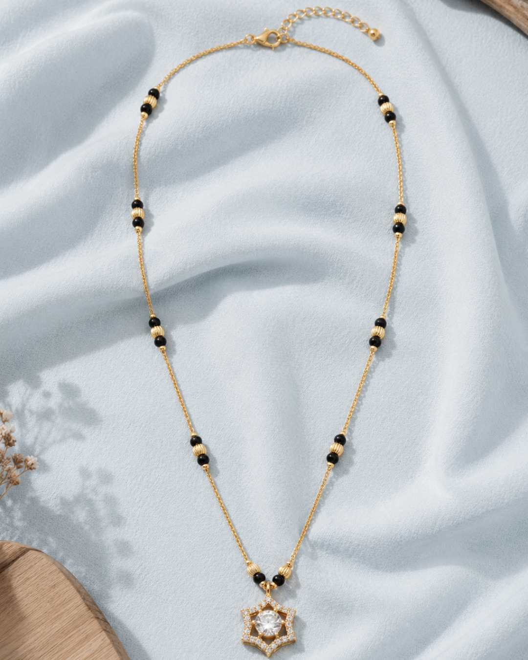 Celestial star CZ mangalsutra with black bead chain
