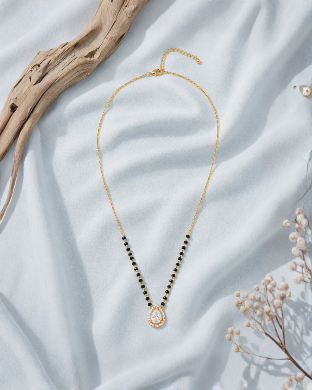 Pear-Cut CZ Mangalsutra with Black Bead Chain