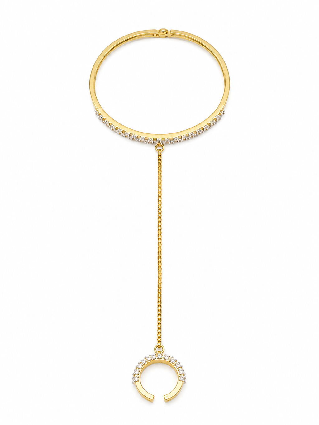 Elegant Gold Plated CZ Hand Bracelet Ring (Hathphool) for Women