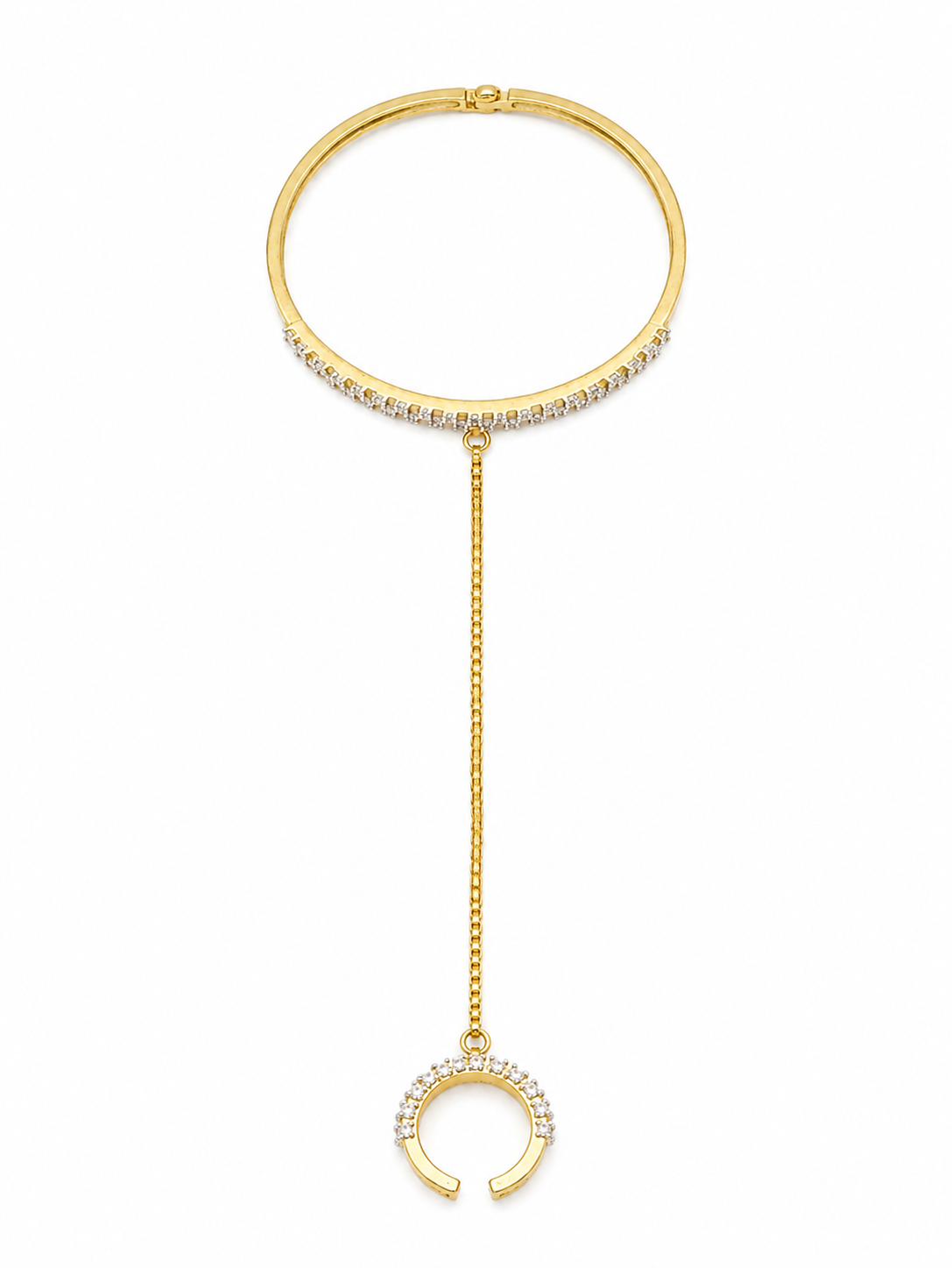 Elegant Gold Plated CZ Hand Bracelet Ring (Hathphool) for Women