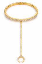 Elegant Gold Plated CZ Hand Bracelet Ring (Hathphool) for Women