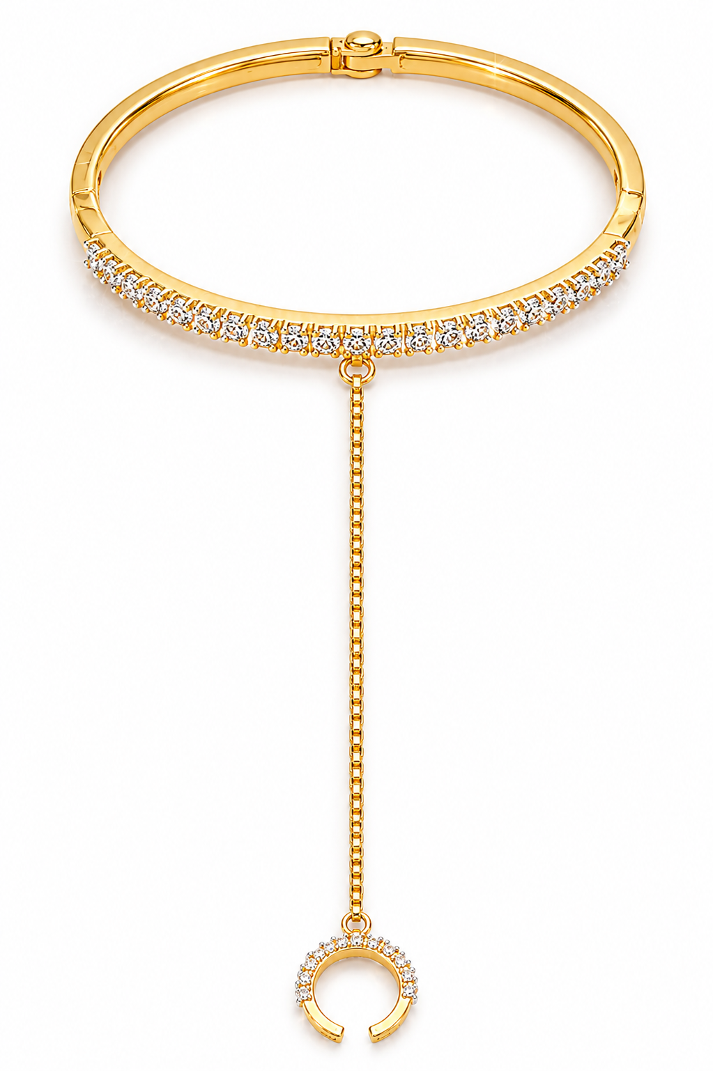 Elegant Gold Plated CZ Hand Bracelet Ring (Hathphool) for Women