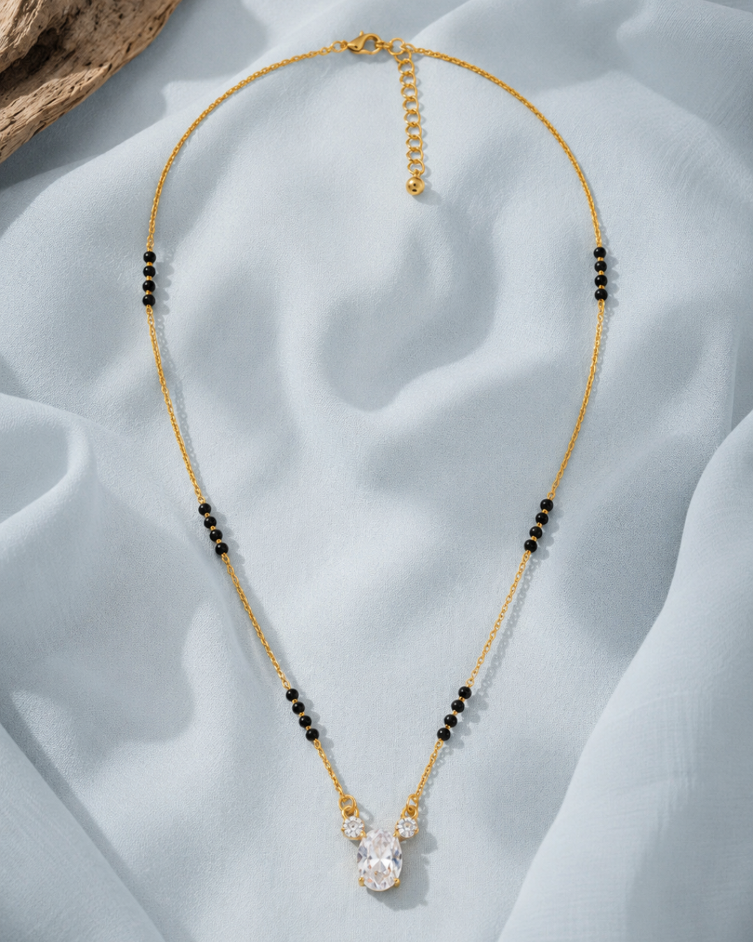 Crystal oval CZ mangalsutra with black bead chain
