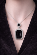 Elegant Black Crystal Statement Pendant Necklace | Silver Plated CZ Necklace for Women