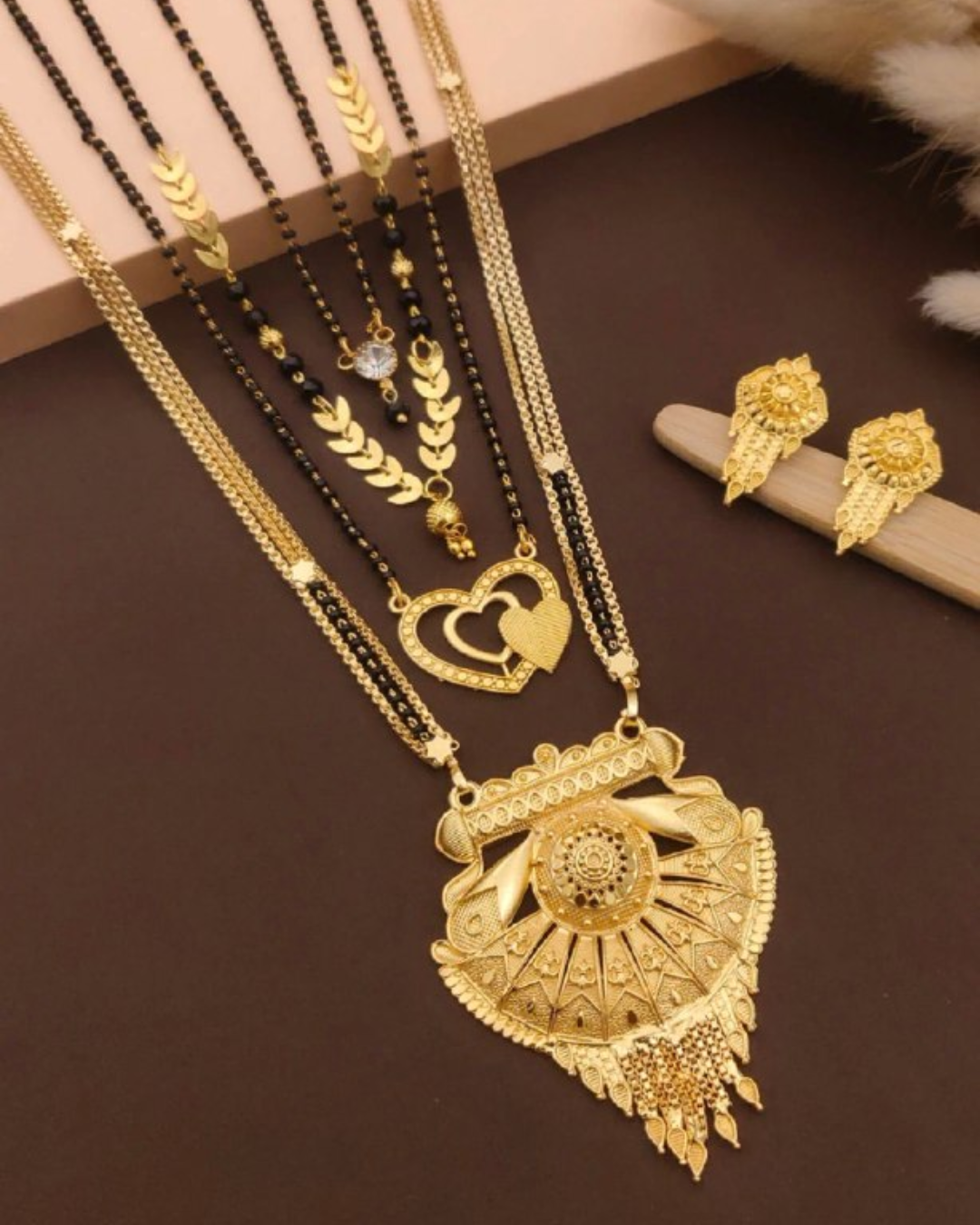 Golden Leaf Mangalsutra Combo Set